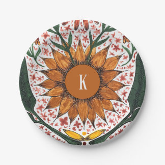 Assiettes En Carton Plaque de papier floral initiale personnalisée