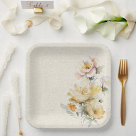 Assiettes En Carton Plaque de papier Floral Jaune d'été