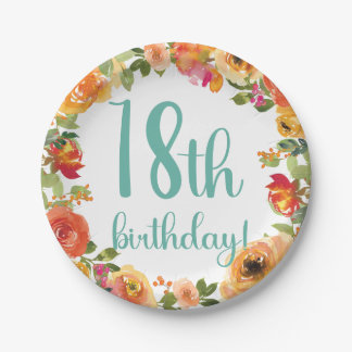 Assiettes En Carton Plaque de papier florale 18e anniversaire