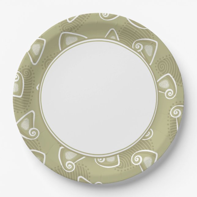 Assiettes En Carton Plaque de papier géométrique vert olive (Devant)