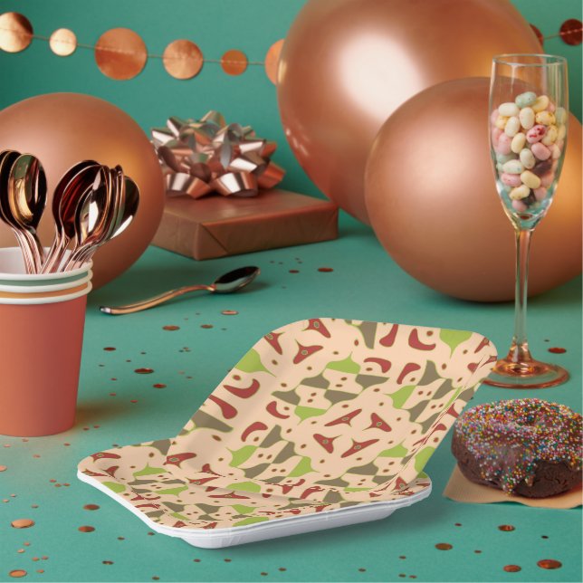 Assiettes En Carton Plaque de papier graphique moderne Boho Retro (Multi)