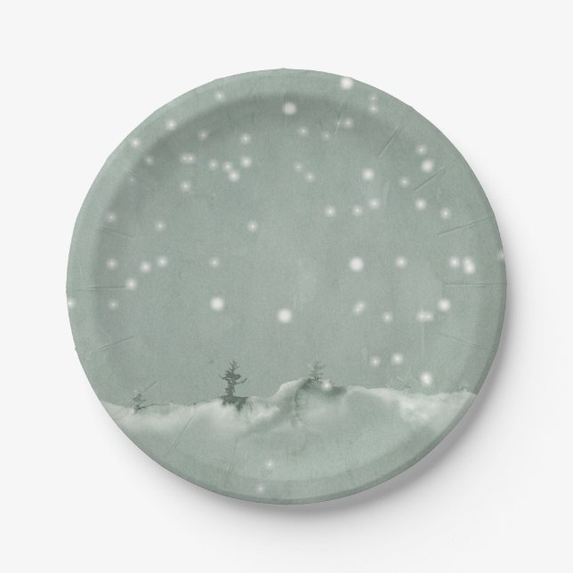 Assiettes En Carton Plaque de papier gris hiver (Devant)