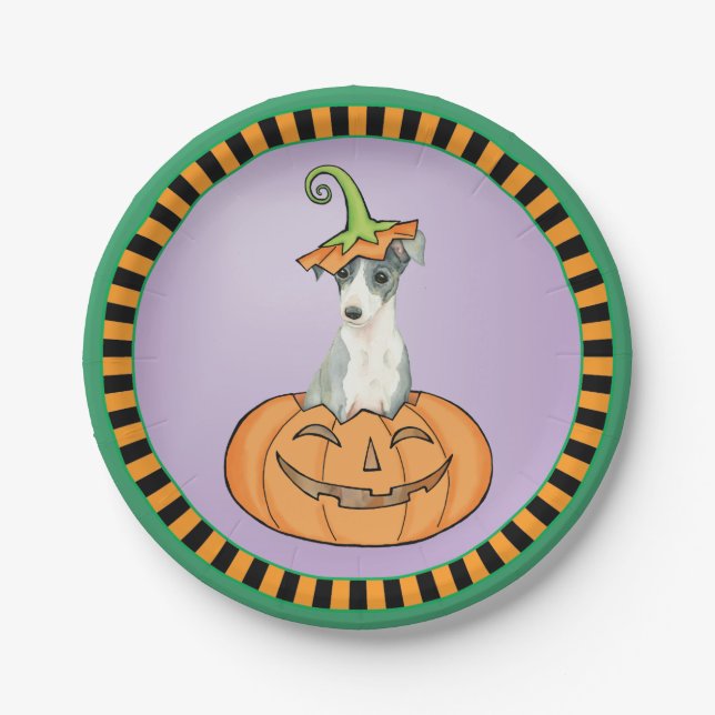 Assiettes En Carton Plaque de papier grisâtre italienne d'Halloween (Devant)