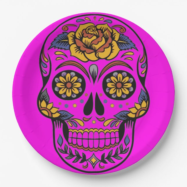 Assiettes En Carton Plaque de papier Halloween Skull (Devant)