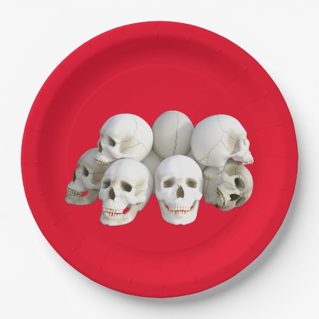 Assiettes En Carton Plaque de papier Halloween Skuls (Devant)