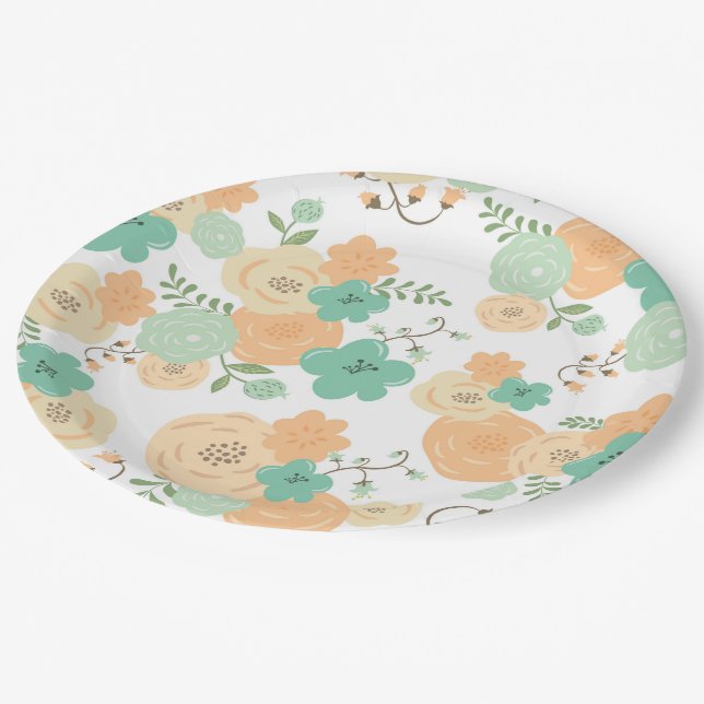 Assiettes En Carton Plaque de papier jetable florale rustique (Angle)