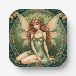Assiettes En Carton Plaque de papier laqué vert Art Nouveau
