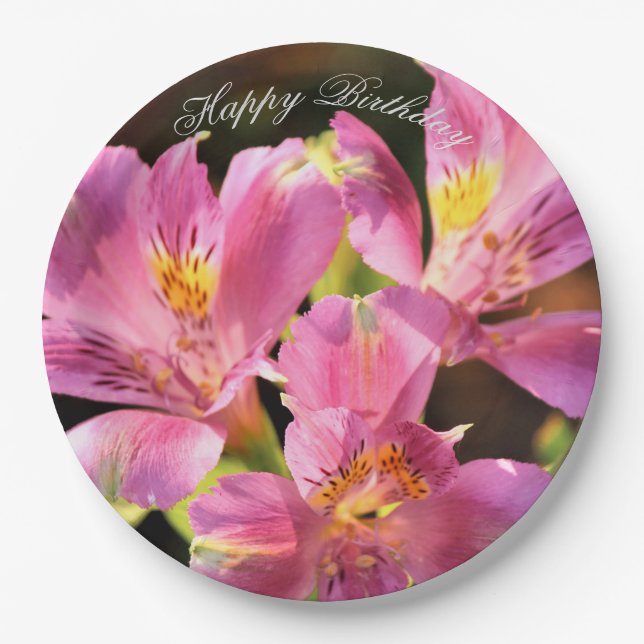 Assiettes En Carton Plaque de papier Lilly en alstroemeria rose (Devant)