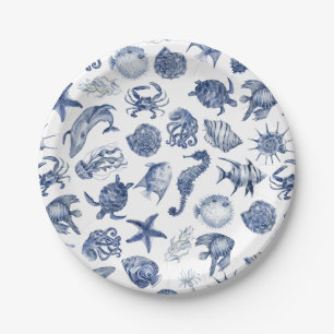 Assiettes En Carton Plaque de papier Mariage bleu côtier