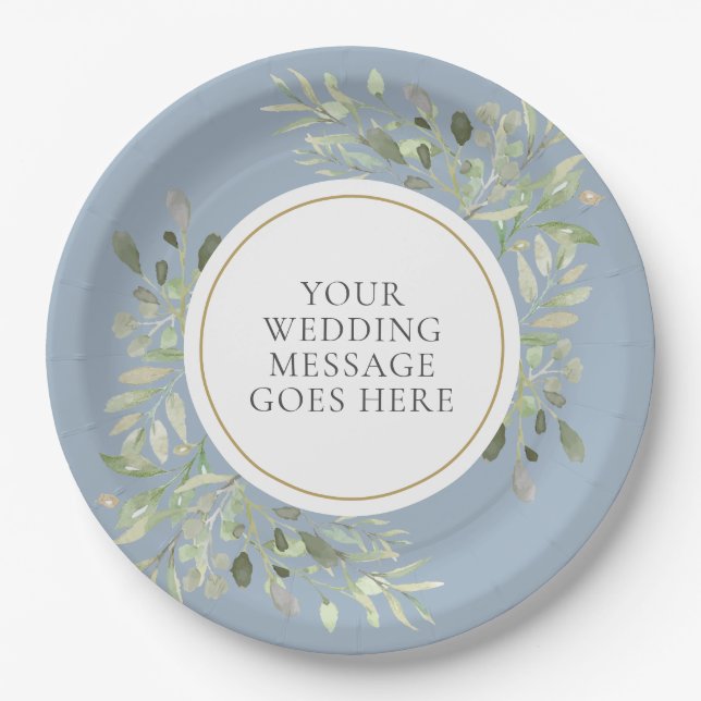 Assiettes En Carton Plaque de papier Mariage bleu Dusty (Devant)