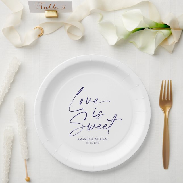 Assiettes En Carton Plaque de papier Mariage marine et blanc minimale (Mariage)