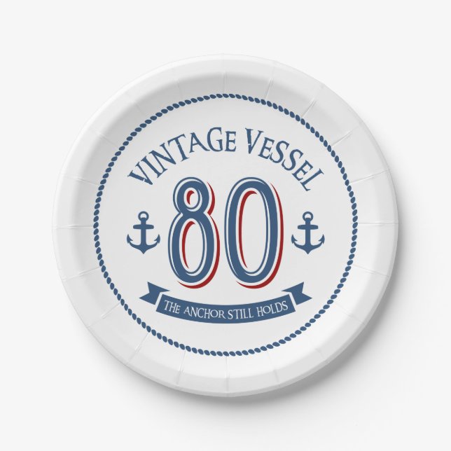 Assiettes En Carton Plaque de papier marine 80e anniversaire (Devant)