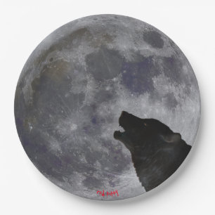 Assiettes En Carton Plaque de papier Moon and Howling Wolf