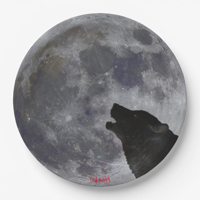 Assiettes En Carton Plaque de papier Moon and Howling Wolf (Devant)