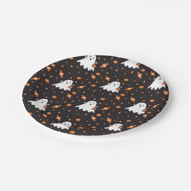 Assiettes En Carton Plaque de papier noir Halloween Ghost Motif (Angle)
