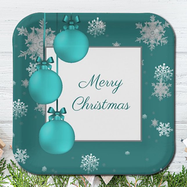 Assiettes En Carton Plaque de papier ornementale turquoise de Noël (Créateur téléchargé)