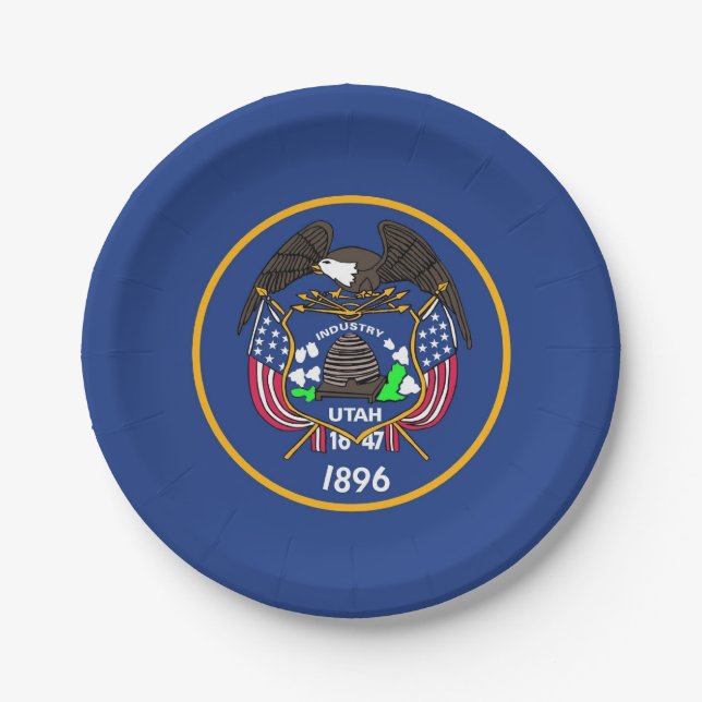 Assiettes En Carton Plaque de papier patriotique avec drapeau Utah (Devant)