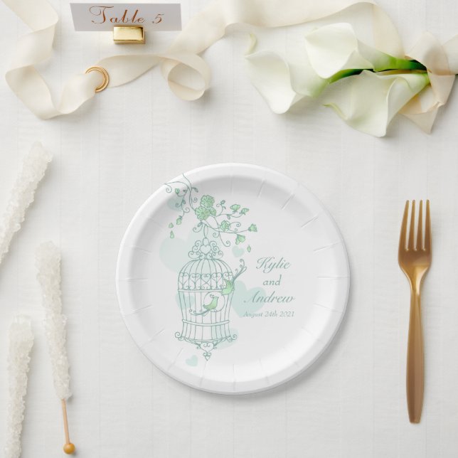 Assiettes En Carton Plaque de papier personnalisé verte pour oiseaux e (Mariage)
