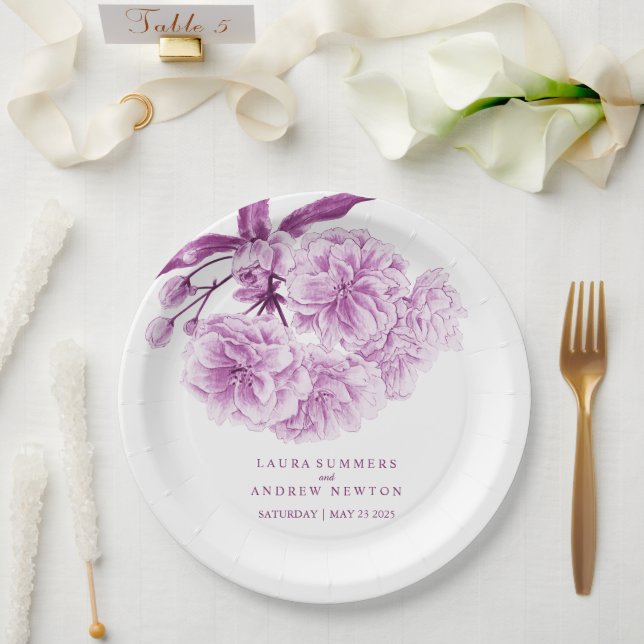 Assiettes En Carton Plaque de papier personnalisée en fleurs violettes (Mariage)