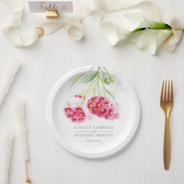 Assiettes En Carton plaque de papier personnalisée mariage rose rouge (Mariage)