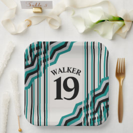 Assiettes En Carton Plaque de papier personnalisée turquoise et noire