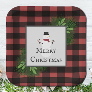 Assiettes En Carton Plaque de papier plaqué Snowman Red Buffalo