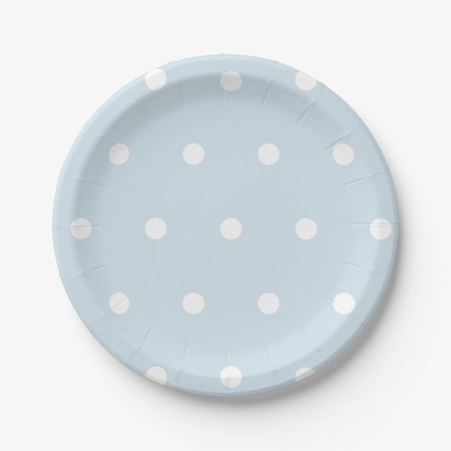 Assiettes En Carton Plaque de papier Polka bleu poudres (Devant)