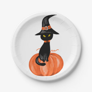 Assiettes En Carton Plaque de papier pour chat noir Halloween