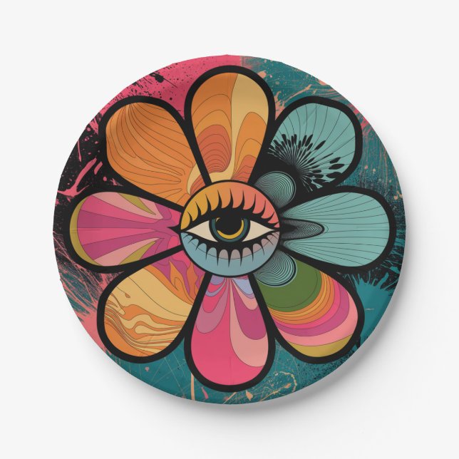 Assiettes En Carton PLAQUE DE PAPIER PSYCHÉDELIC 60S super (Devant)