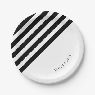 Assiettes En Carton Plaque de papier rayé noir et blanc