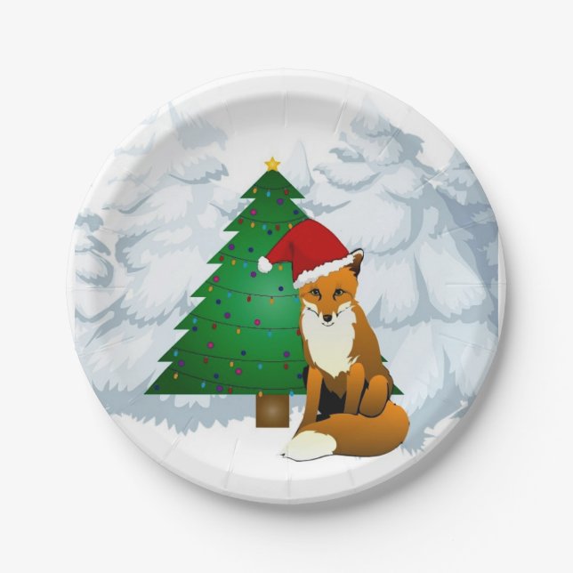 Assiettes En Carton Plaque de papier renard de Noël (Devant)
