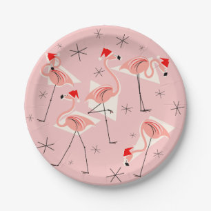 Assiettes En Carton Plaque de papier rose Flamant rose Santas