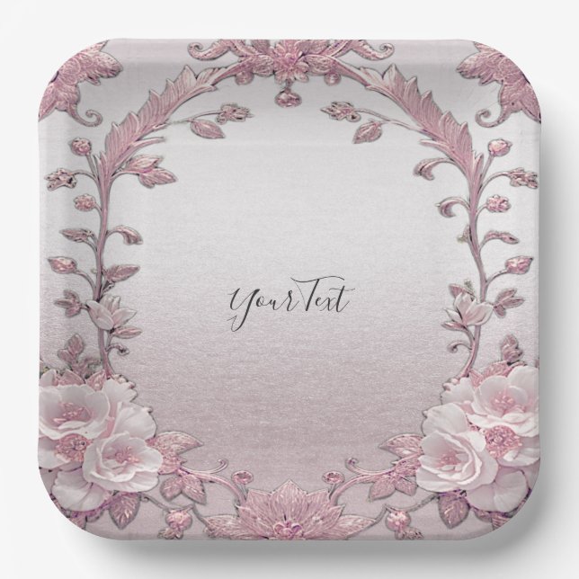 Assiettes En Carton Plaque de papier rose unique (Recto)