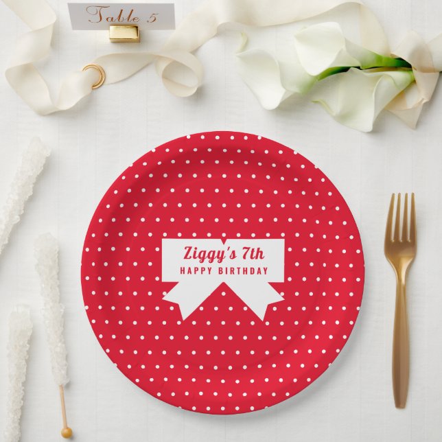 Assiettes En Carton Plaque de papier rouge Pois blanche (Mariage)