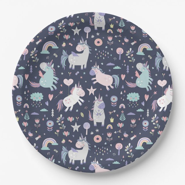 Assiettes En Carton Plaque de papier Unicorne (Devant)