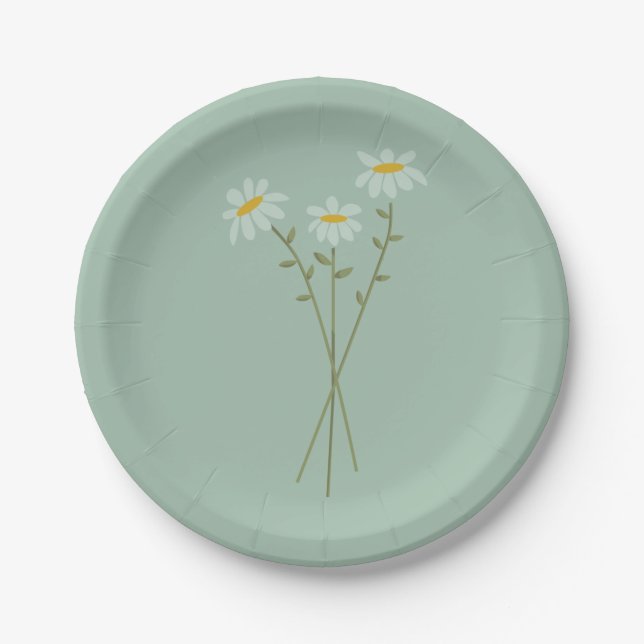 Assiettes En Carton Plaque de papier vert moderne Daisy (Devant)