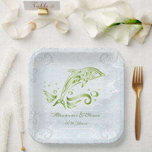 Assiettes En Carton Plaque de papier Wedding shower Dolphin vert