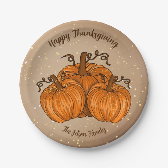 Assiettes En Carton Plaque de Parties scintillant Citrouille bon thank (Devant)
