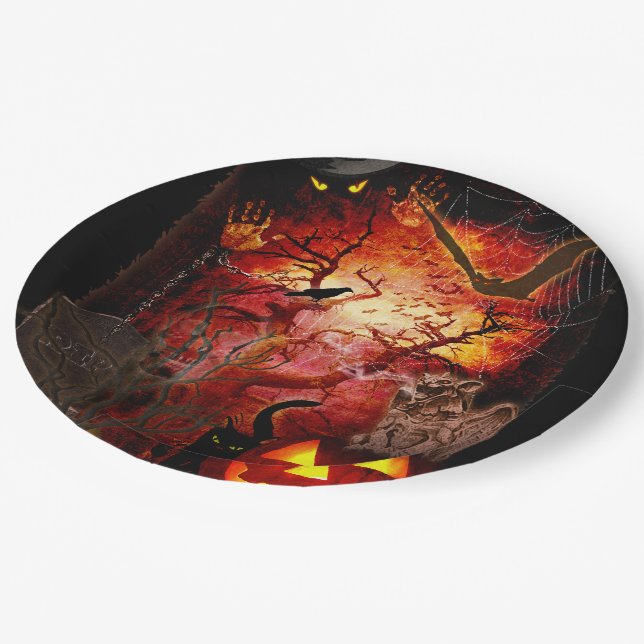 Assiettes En Carton Plaque d'horreur pour votre fête d'Halloween (Angle)