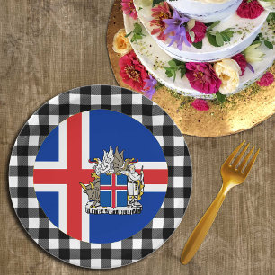 Assiettes En Carton Plaque d'Islande, plaid de buffle et drapeau islan