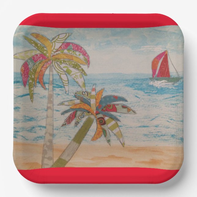 Assiettes En Carton Plaque en papier à voiles rouges (Recto)