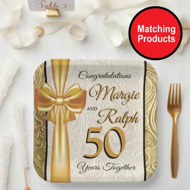 Assiettes En Carton Plaque en papier Anniversaire d'or (Créateur téléchargé)