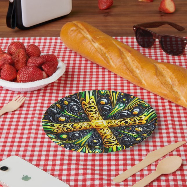 Assiettes En Carton Plaque en papier avec des couleurs jamaïcaines (Pique-nique)