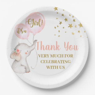 Assiettes En Carton Plaque en papier baby shower rose éléphant