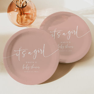 Assiettes En Carton Plaque en papier Baby shower rose poussiéreux Mode