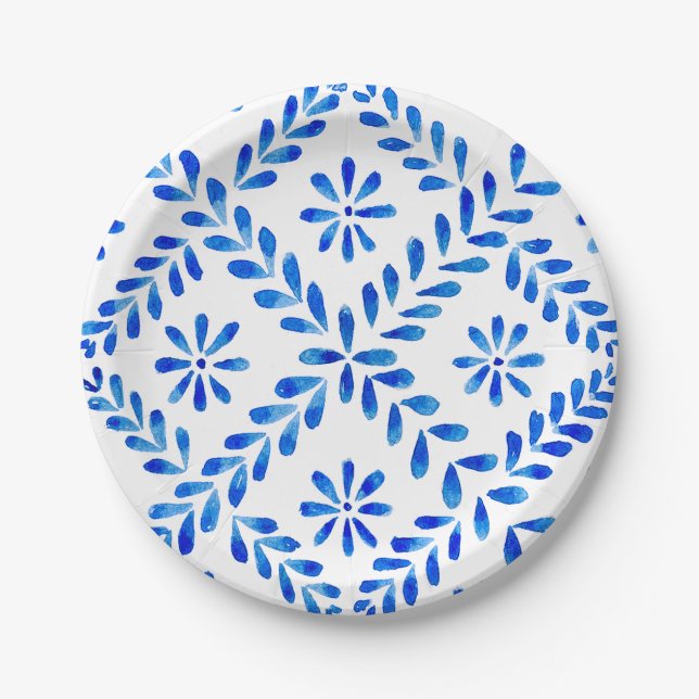 Assiettes En Carton Plaque en papier carrelage bleu méditerranéen (Devant)