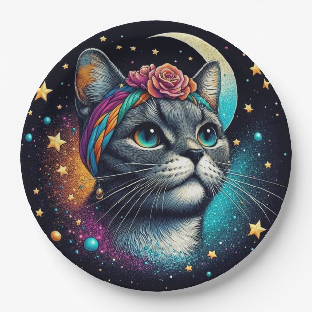 Assiettes En Carton Plaque en papier chat ! (Devant)