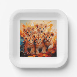 Assiettes En Carton Plaque en papier - cinq lions cubs