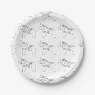 Assiettes En Carton Plaque en papier Dala noir et blanc
