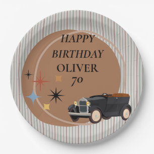 Assiettes En Carton Plaque en papier d'anniversaire de voiture rétro p
